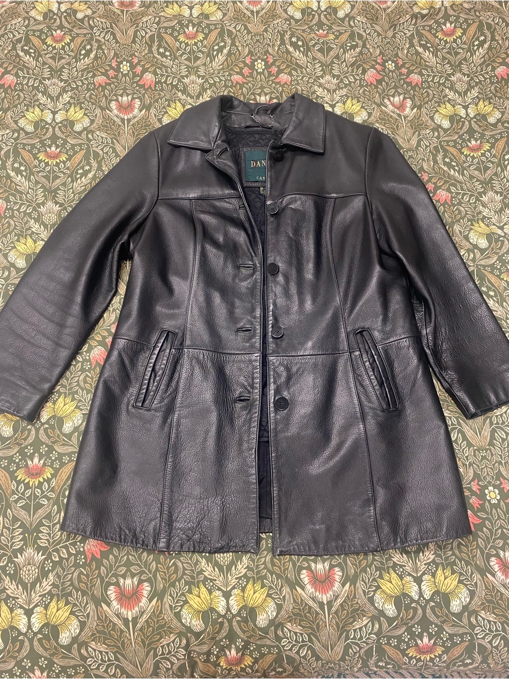 Danier Black Leather Button-Up Coat